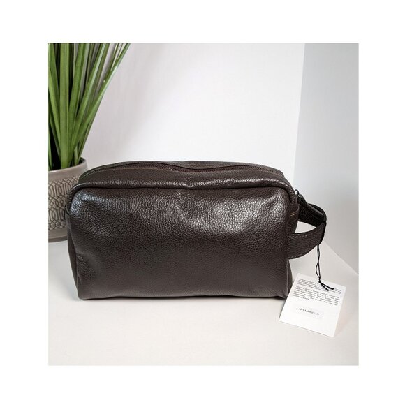 NEW MASSEI LUXURY LEATHER BROWN TOILETRY KIT BAG DOPP KIT HANDMADE ITALIAN - Picture 2 of 7